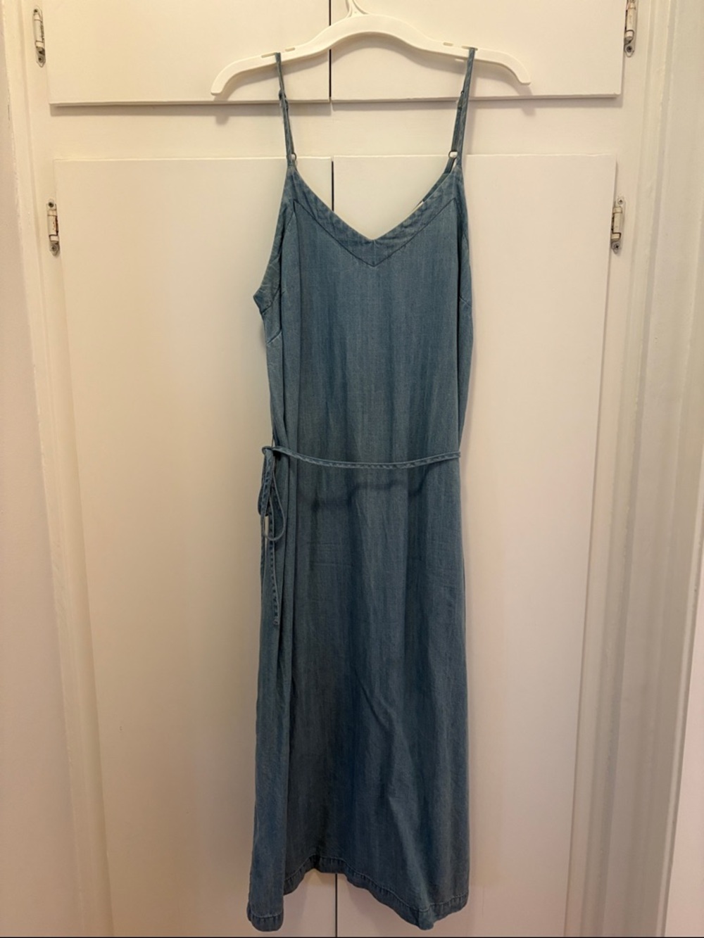 Universal Thread Light Denim Midi Slip Dress with Waist Tie
